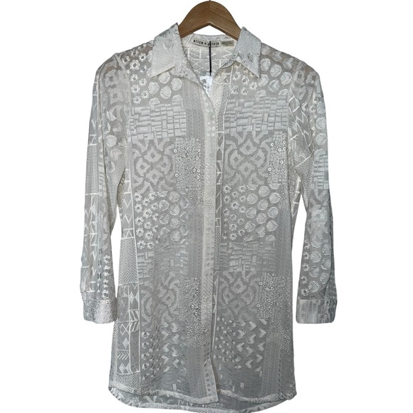 ALICE+OLIVIA NWT Tanisha Embroidered ButtonDown Tunic Shirt Coverup Top White XS - Picture 1 of 5